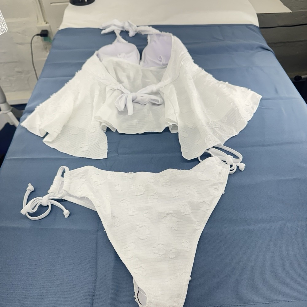 Sheer Two Piece Swim Suit White Gauze Textured Open Back New SHEIN   Large - Picture 3 of 8